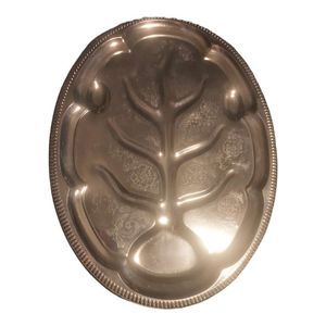Silver Plated oval with Floral Etched with feet dimples turkey tray